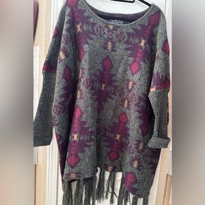Powder River Outfitters Women's Gray and Purple Western Poncho Sweater